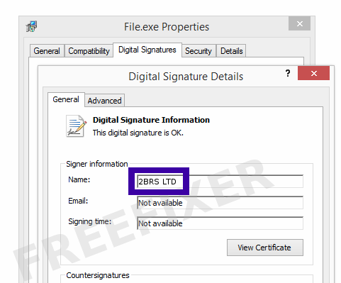 Screenshot of the 2BRS LTD certificate
